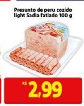 Extra Supermercado Presunto de Peru Cozido Light Sadia Fat. 100g oferta