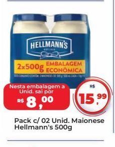 Tonin Superatacado Pack c/ 02 unid. maionese hellmann's 500g oferta