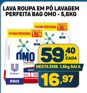 Dom Atacadista Lava roupa em pó Lavagem Perfeita Bag Omo 5.6kg oferta