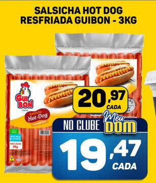 Dom Atacadista Salsicha Hot Dog Resfriada Guibon 3kg oferta