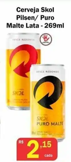 Cerveja Skol Pilsen/ Puro Malte Lata 269ml