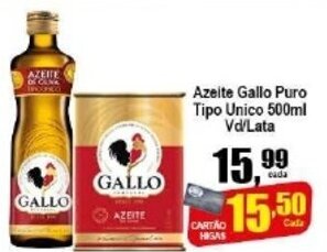 Higa's Supermercado Azeite Gallo Puro Tipo Unico 500ml Vd lata oferta