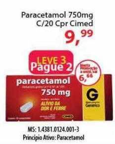 Chama Supermercados Paracetamol 750mg c 20 cpr cimed oferta
