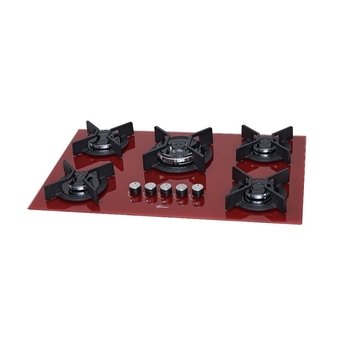 Benoit Fogão cooktop 5 queimadores infinity gás mesa de vidro tripla chama vermelho rouge fischer oferta