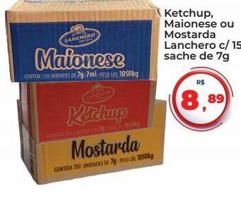 Tonin Superatacado Ketchup, maionese ou mostarda lanchero c/ 150 sache de 7g oferta