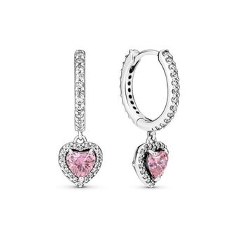 Pandora Brincos de argola de coracao com halo brilhante oferta