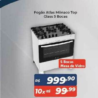 Atakarejo Fogão Atlas Mônaco Top Glass 5 Bocas oferta