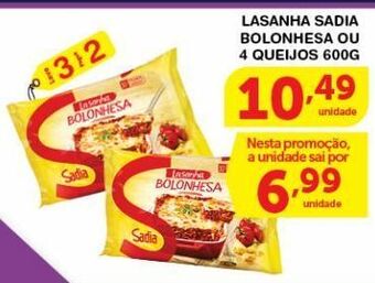 Roldão Lasanha sadia bolonhesa ou 4 queijos 600g oferta