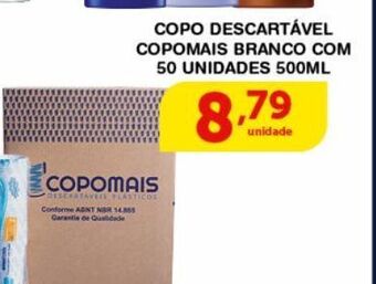 Roldão Copo descartável copomais branco com 50 unidades de 500ml oferta