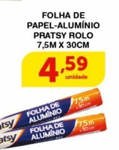 Roldão Folha de papel alumínio pratsy rolo 7,5m x 30cm oferta