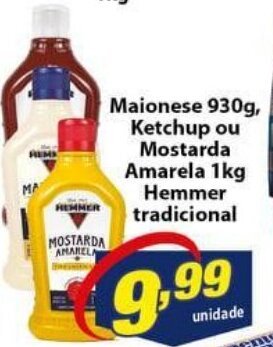 Vencedor Atacadista Maionese 930g, Ketchup ou Mostarda Amarela 1kg Hemmer Tradicional oferta