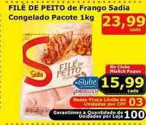 Mialich Supermercados Filé de peito de frango sadia congelado pacote oferta