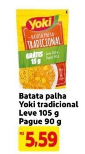 Extra Supermercado Batata Palha Yoki Tradicional leve 105 pague 90g oferta