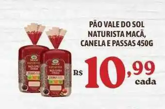 Bahamas Supermercados Pão vale do sol naturista maçã, canela passas oferta