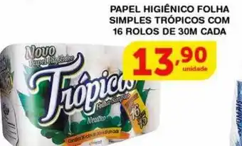 Roldão Papel higiênico folha simples trópicos com 16 rolos de 30m oferta