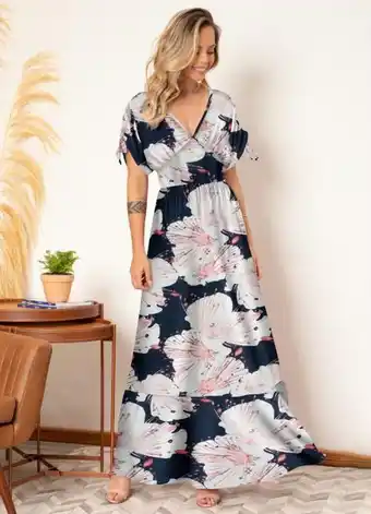 Posthaus Quintess - vestido longo floral marinho com amarrações oferta