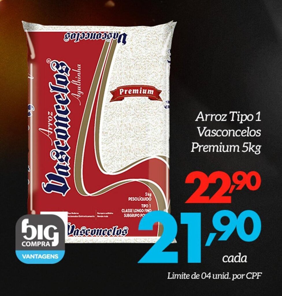 Arroz Tipo 1 Vasconcelos pacote 5kg oferta na Supermercados Big Compra