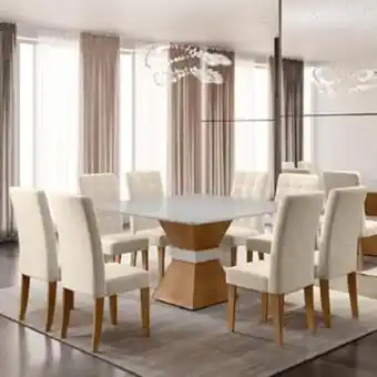 Leroy Merlin Conjunto de mesa sala de jantar mônaco com 8 cadeiras carvalho/off white/bege quadrada 1,36m dobuê oferta