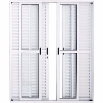 Porta balcão de alumínio 6 folhas 2,10 x 2,00 branca linha 25 com fechadura