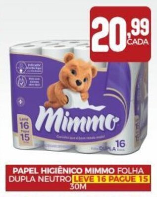 Papel Higiênico Mimmo Folha Dupla Neutro 30m
