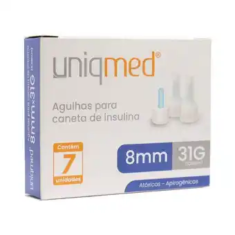 Drogaria Santa Marta Agulha insulina uniqmed caneta 8mm de 31g com 7 unidades oferta