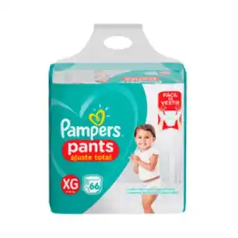 Supermercados Pague Menos Fralda pampers pants xg ajuste total com 66 unidades oferta