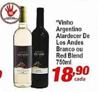 Vinho Argentino Atardecer De Los Andes Branco ou Red Blend 750ml