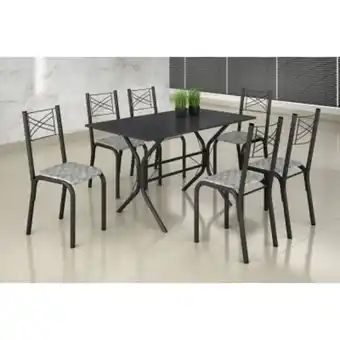 Mesa c/6 cadeiras jade tampo ardósia 140x75 preto fosco teixeira