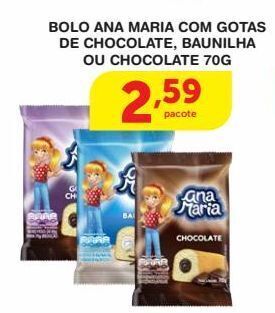 Roldão Bolo ana maria com gotas de chocolate, baunilha ou chocolate 70g oferta