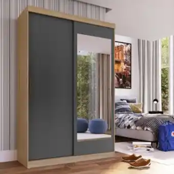 Leroy Merlin Guarda roupa solteiro com espelho 2 portas de correr 2 gavetas tuco yescasa avena/grafito oferta