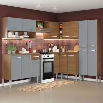 Pão de Açúcar Armário de cozinha completa de canto 417cm rustic/cinza emilly ice madesa oferta