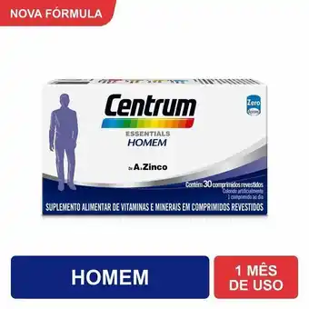 Farmácia Permanente Centrum essentials homem, suplemento alimentar de a a zinco com vitaminas e minerais, 30 comprimidos oferta