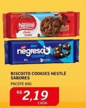 Assaí Atacadista Biscoito Cookies Nestlé sabores pacote 60g oferta