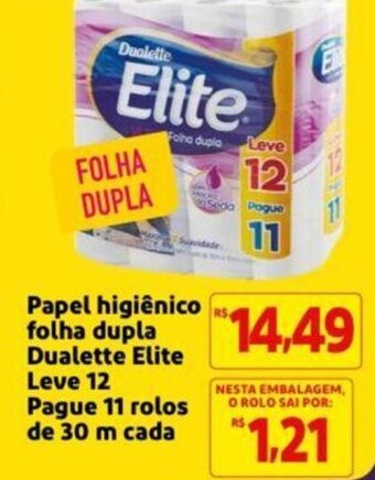 Papel higiênico folha dupla Dualette Elite Leve 12 Pague 11 rolos de 30 m cada