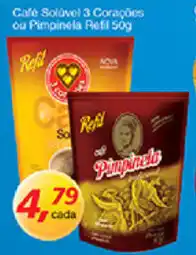 Supermercados Guanabara Café solúvel 3 Coracoas ou Pimpinela Refil 50g oferta
