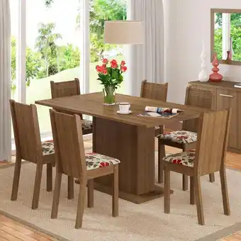 Pão de Açúcar Conjunto sala de jantar madesa megan mesa tampo de madeira com 6 cadeiras - rustic/floral hibiscos oferta