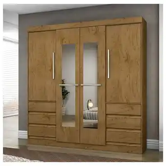 Cybelar Guarda roupa casal 4 portas 6 gavetas 4 prateleiras com espelho araplac cairo 217x209x47cm oferta