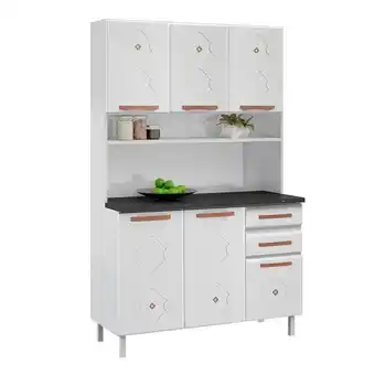 Armario de cozinha compacta 5 portas 3 gavetas aço antiferrugem 193x120x52cm telasul mirage