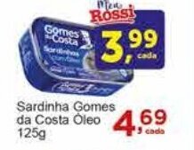 Rossi Supermercado Sardinha Gomes da Costa Óleo 125g oferta