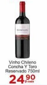 Rossi Supermercado Vinho Chileno Concha Y Toro Reservado 750ml oferta