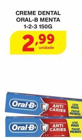 Roldão Creme dental oral-b menta 1 2 3 150g oferta