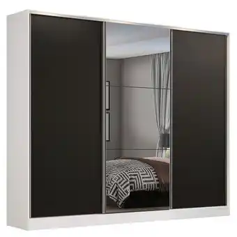 Pão de Açúcar Guarda roupa casal 100% mdf madesa zurique 3 portas de correr com espelho - branco/preto oferta