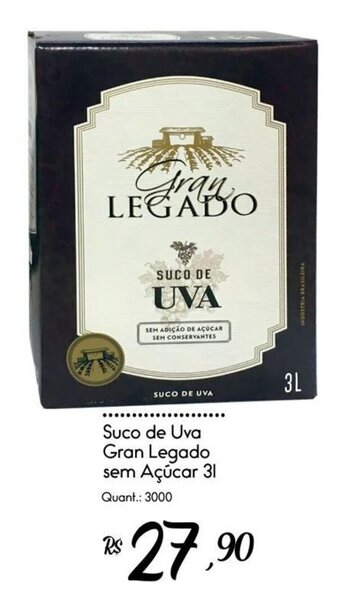Giassi Supermercados Suco de Uva Gran Legado sem Açúcar 3L oferta