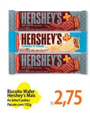 Atacadão Biscoito Wafer Hershey's Mais Ao leite/Cookies Pacote com 102g oferta