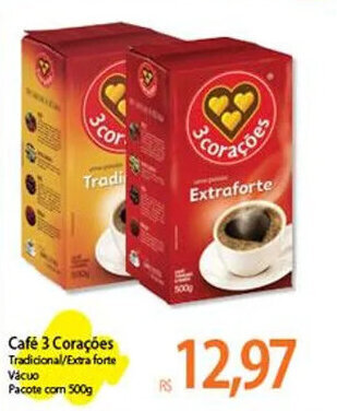 Atacadão Café 3 Corações Tradicional/Extra forte Vácuo Pacote com 500g oferta