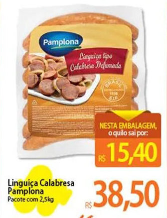 Atacadão Linguiça Calabresa Pamplona Pacote com 2,5kg oferta