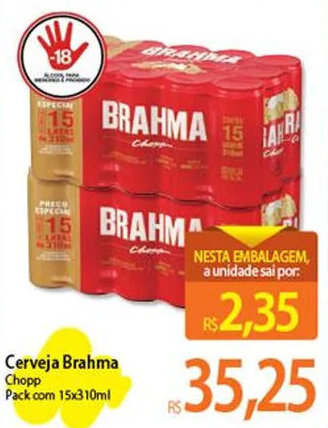 Atacadão Cerveja Brahma Chopp Pack com 15x310ml oferta
