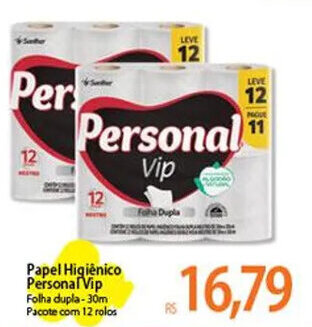 Atacadão Papel Higiênico Personal Vip Folha dupla-30m Pacote com 12 rolos oferta