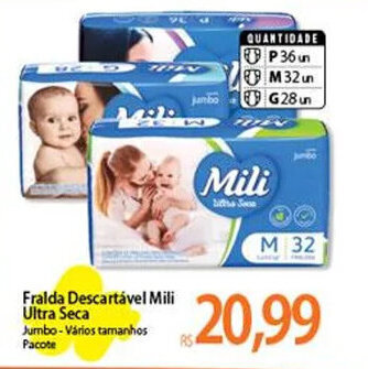 Atacadão Fralda Descartável Mili Ultra Seca Jumbo-Vários tamanhos Pacote oferta