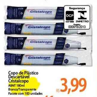 Atacadão Copo de Plástico Descartável Cristalcopo ABNT 180ml Branco/Transparente Pacote com 100 unidades oferta